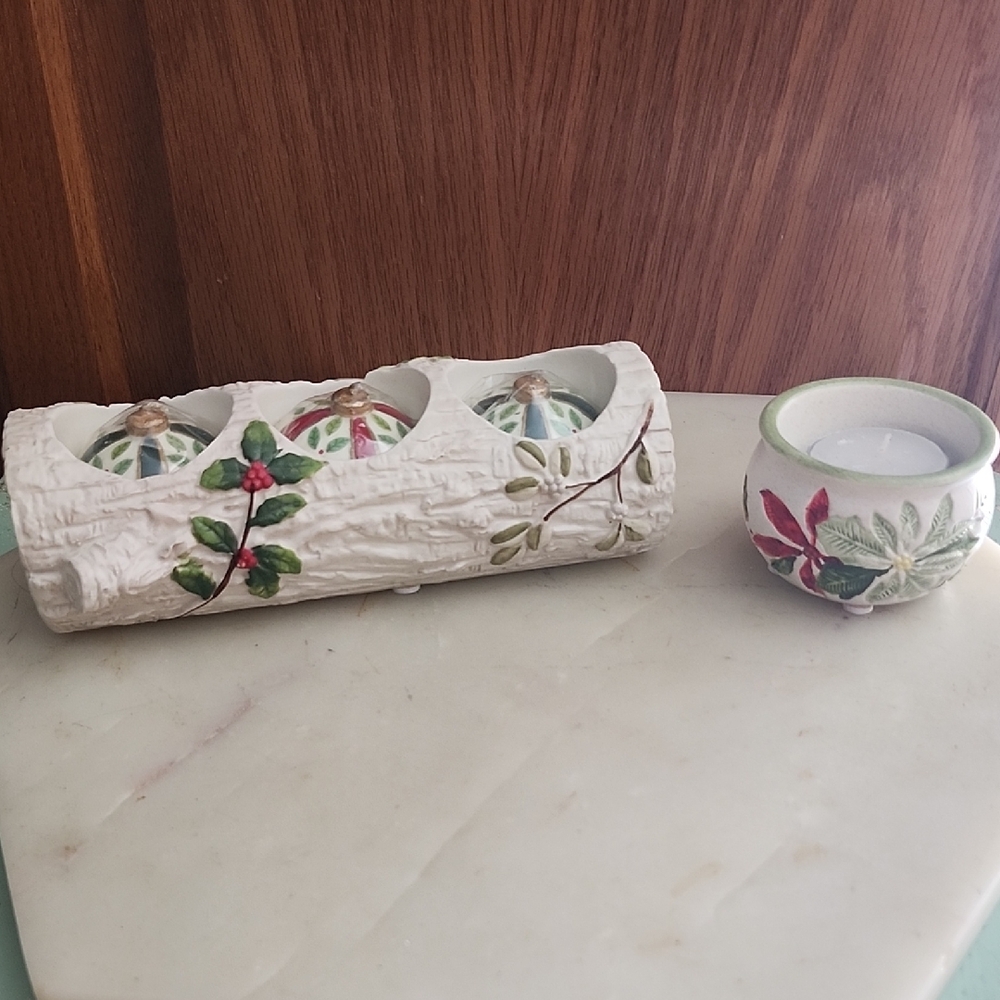 Yankee Candle Holiday Ceramic Log Tea Light Holder With Floating Candles